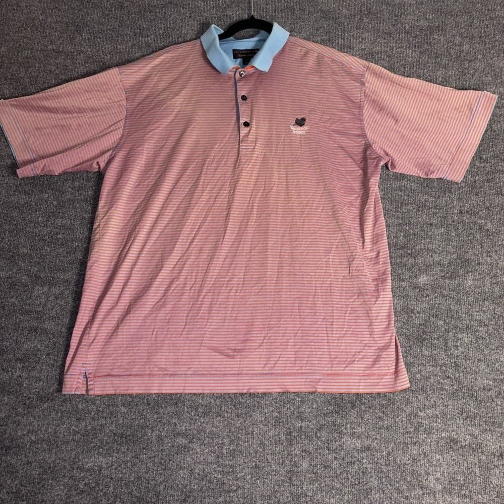 Cutter & Buck Polo Shirt Mens XL Blue Orange Stripe Woodloch Springs Golf